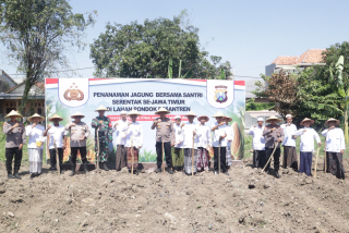Sinergi Polres Tanjung Perak dan Santri Ponpes Al Fitrah, Tanam Jagung Dukung Ketahanan Pangan Nasional