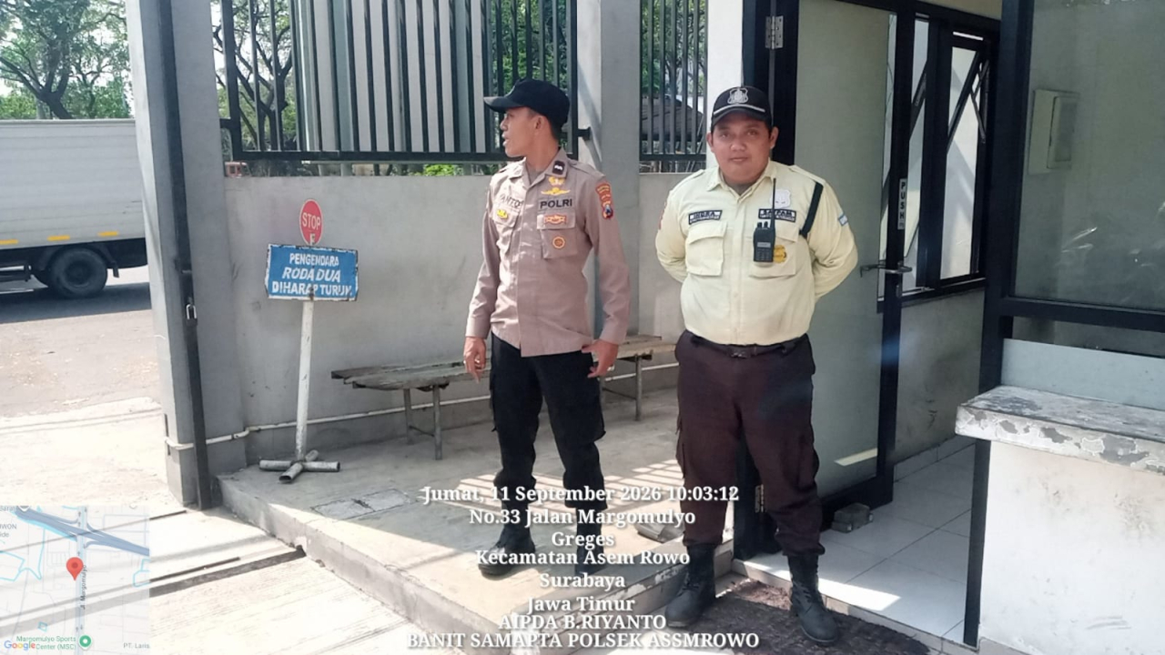 Polsek Asemrowo Pantau Pergudangan Margomulyo, Sampaikan Imbauan Kamtibmas